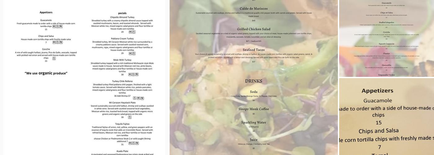 Mi Corazón Restaurant Menu
