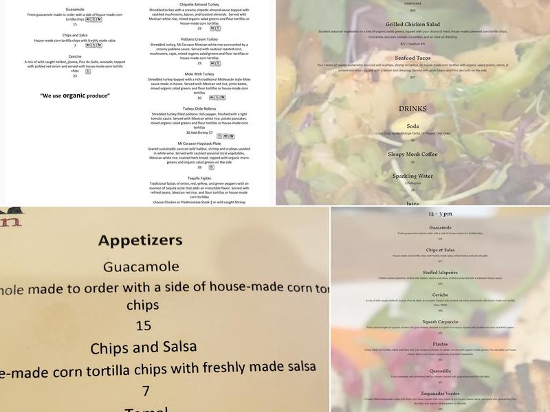 Mi Corazón Restaurant Menu