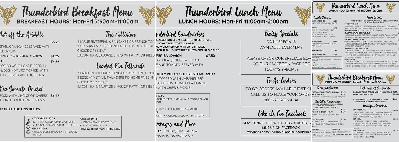 Thunderbird Cafe Menu