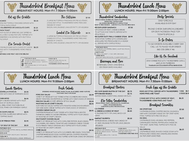 Thunderbird Cafe Menu
