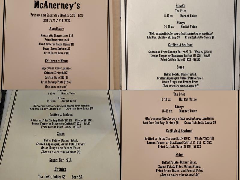 McAnerneys Menu