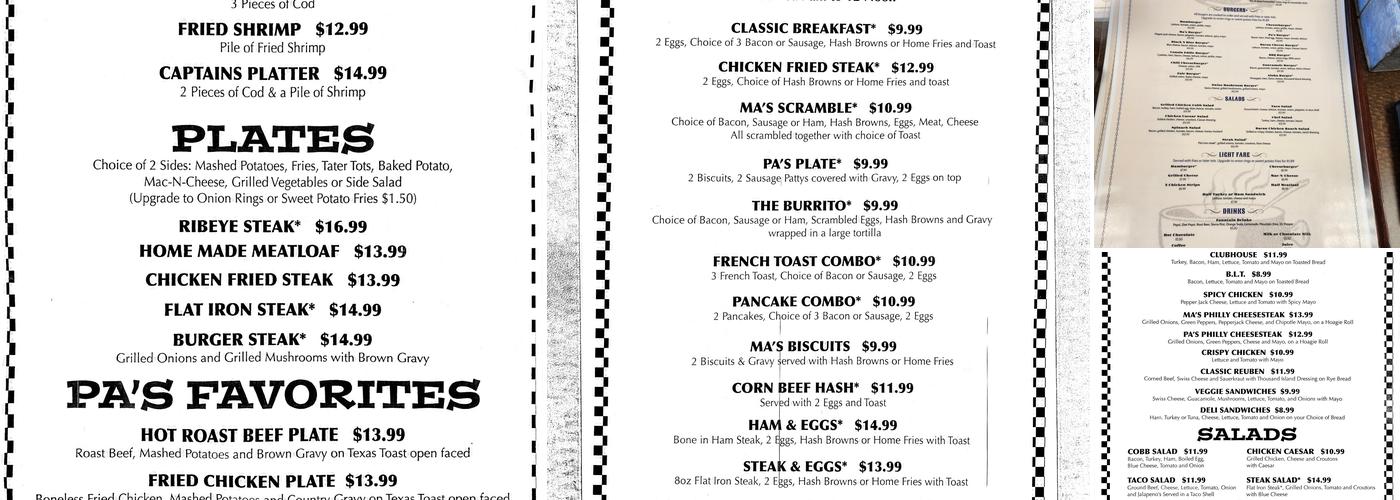 Ma and Pa's Family Diner Menu