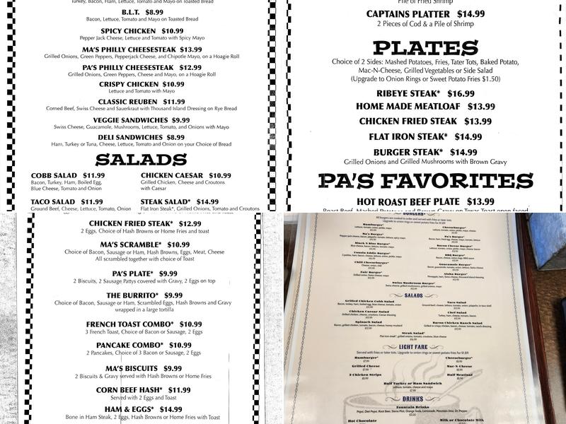 Ma and Pa's Family Diner Menu