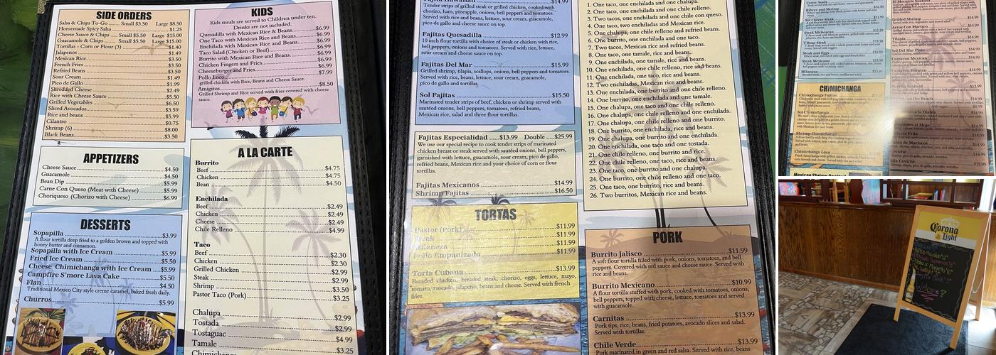 Sol Del Mar Mexican Grill Menu