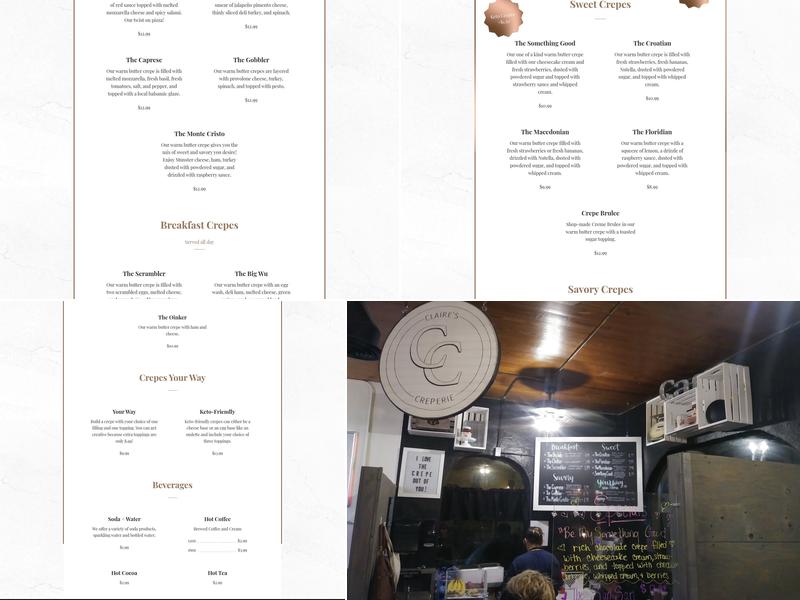 Claire’s Creperie Menu