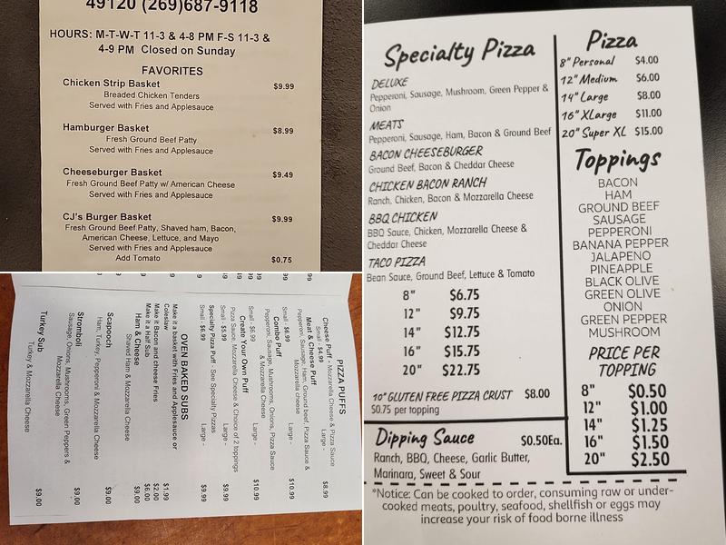 CJS Pizza Menu