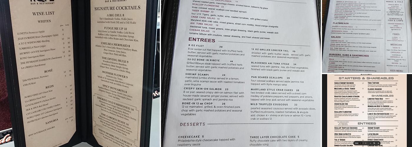 Ryfe Bar, Restaurant and Event Venue Menu