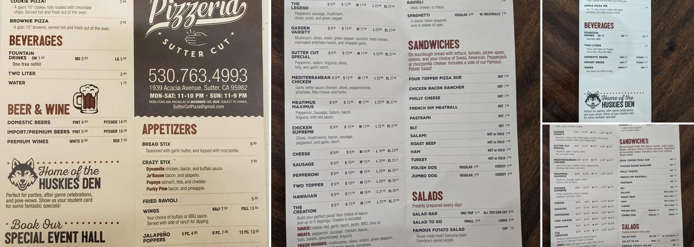 Sutter Cut Pizzeria Menu