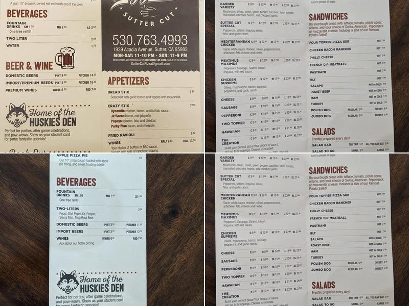 Sutter Cut Pizzeria Menu