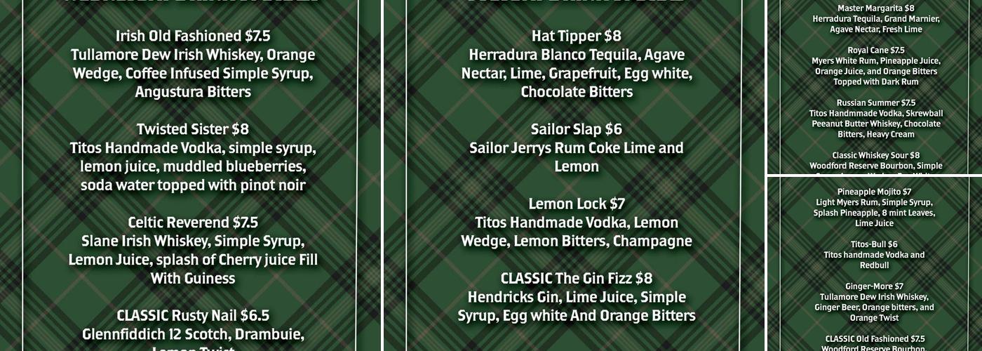 Diggins Irish Pub Menu