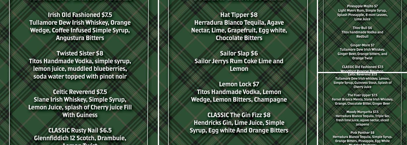 Diggins Irish Pub Menu