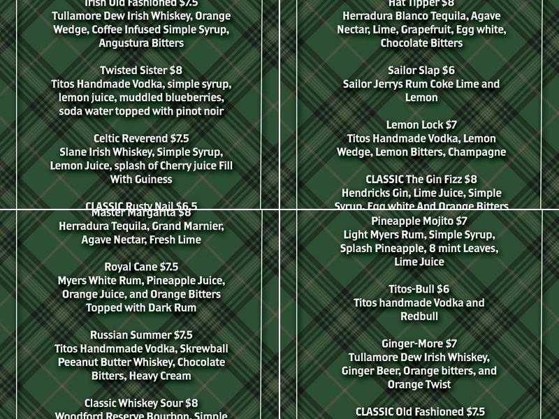 Diggins Irish Pub Menu