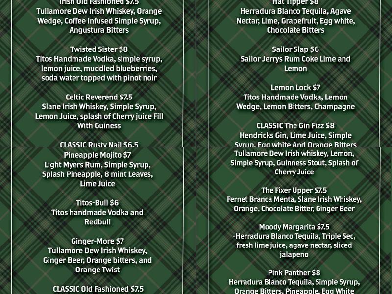 Diggins Irish Pub Menu