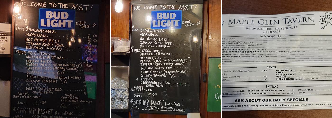 Maple Glen Tavern Menu