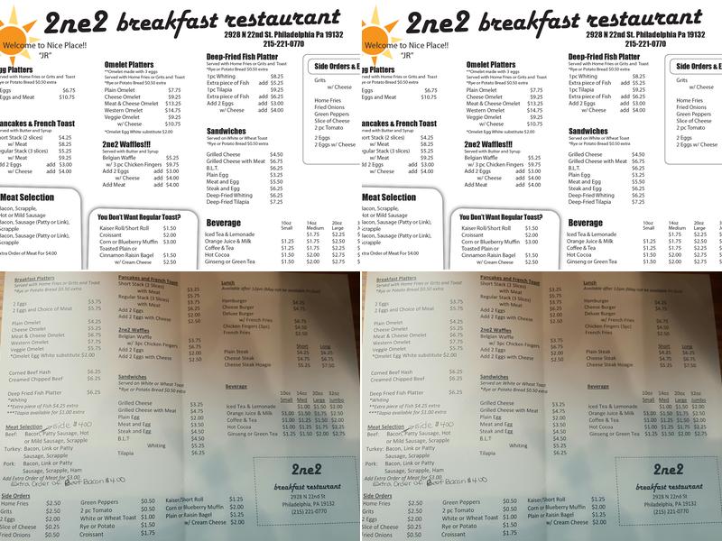Breakfast 2 NE 2 Menu