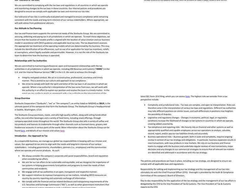 Starbucks Coffee Menu