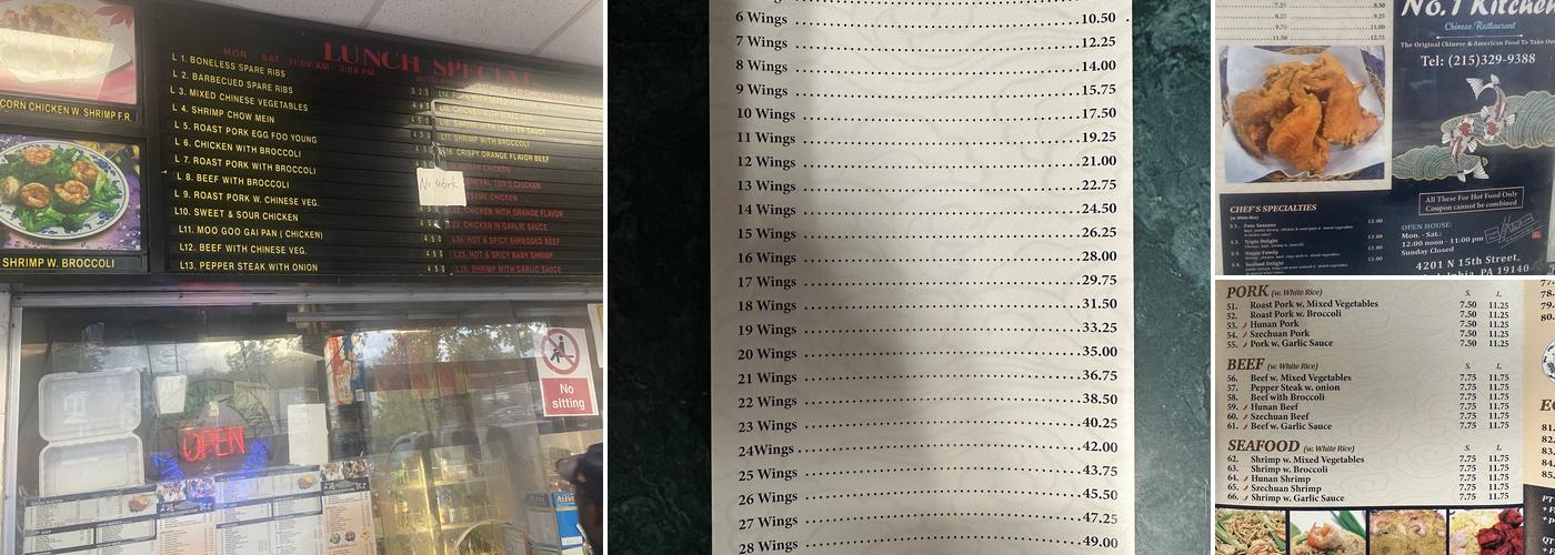 Number 1 Kitchen Menu