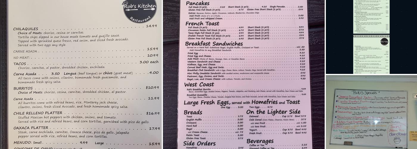 Rob's Kitchen Menu