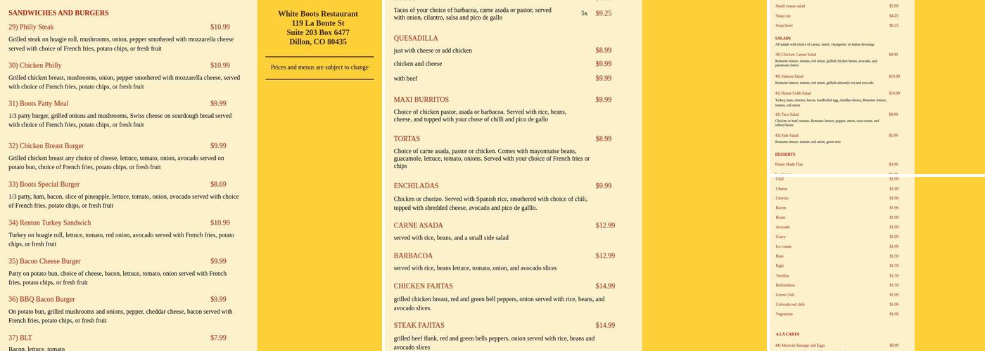 Dos Chiles Menu