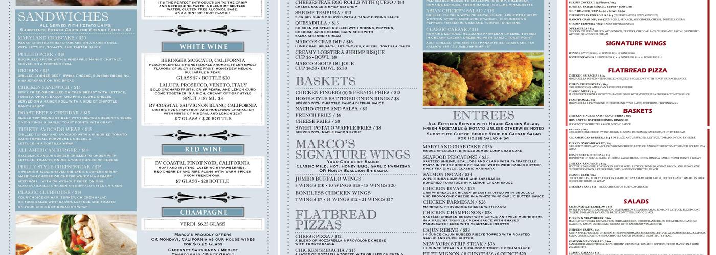 Marco’s Restaurant at Pennsauken Menu