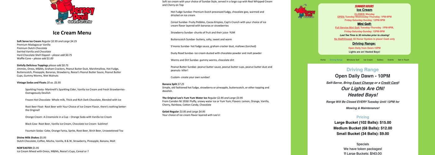 Jersey Devil Golf and Fun Center Menu