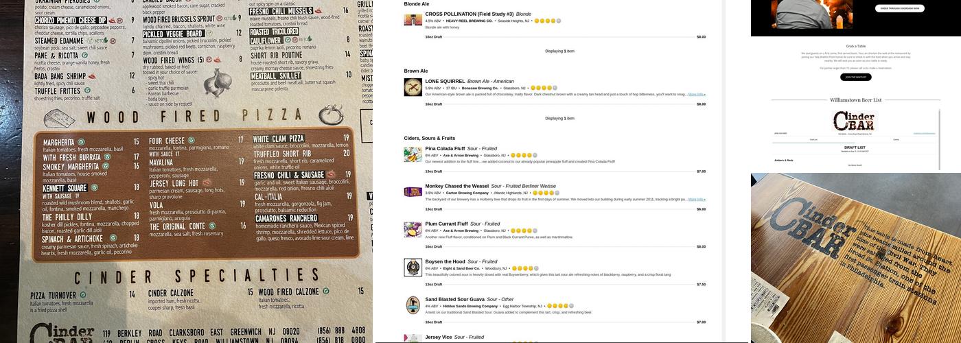 Cinder Bar Menu