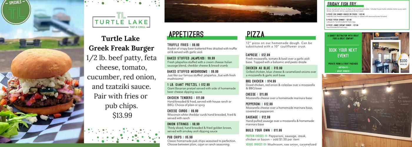 Turtle Lake Tap & Grill Menu
