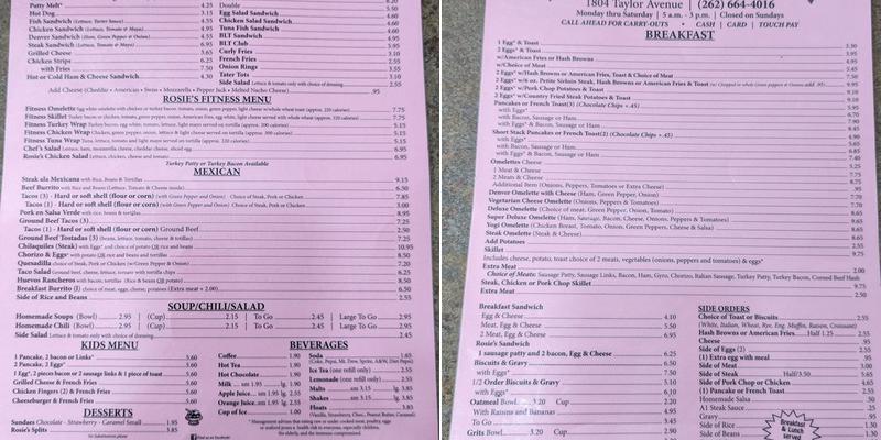 Rosie's Menu