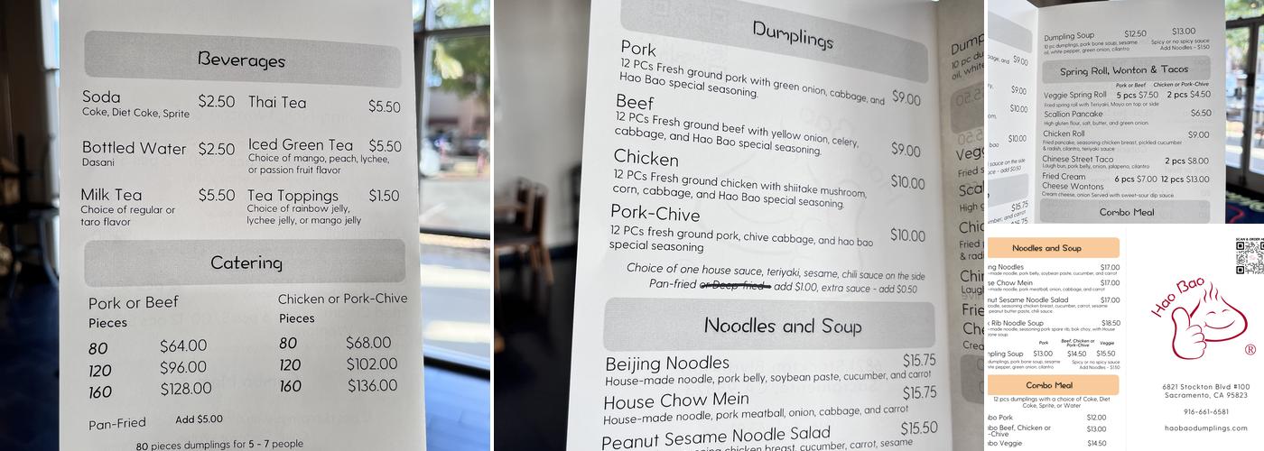 Hao Bao Dumplings Menu