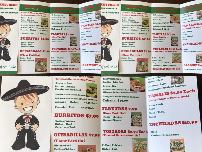 EL AVENTURERO TAQUERIA AND DELI Menu