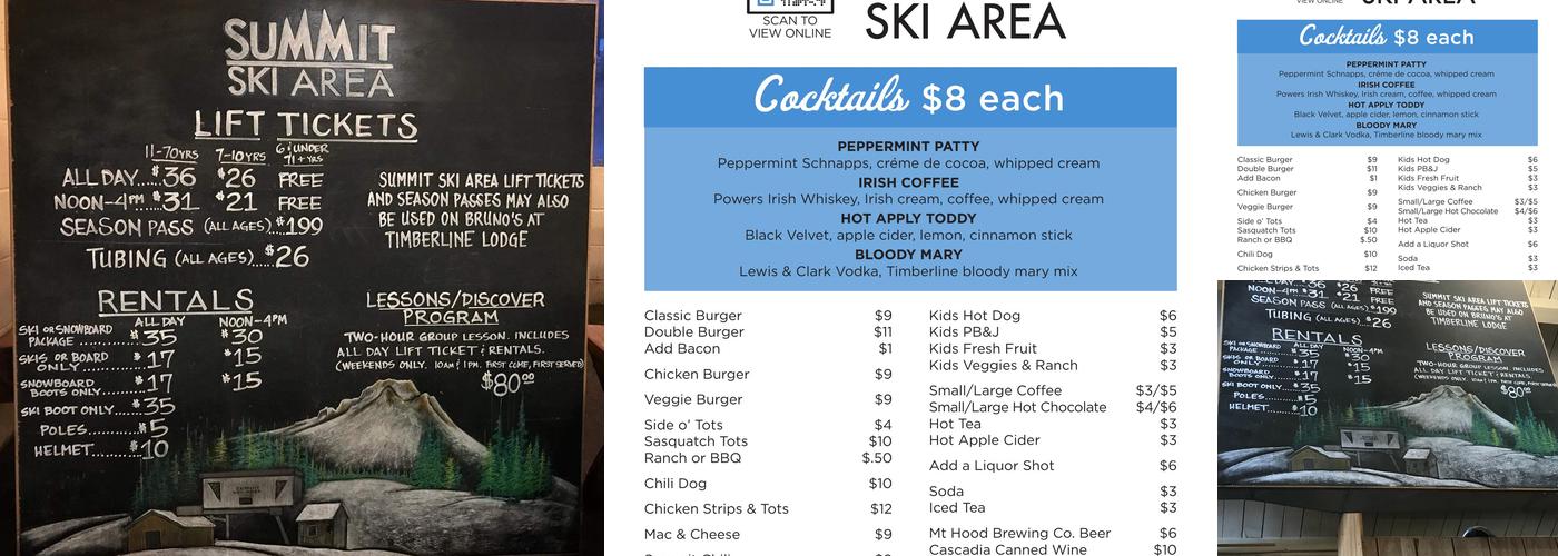 Timberline Summit Pass Menu