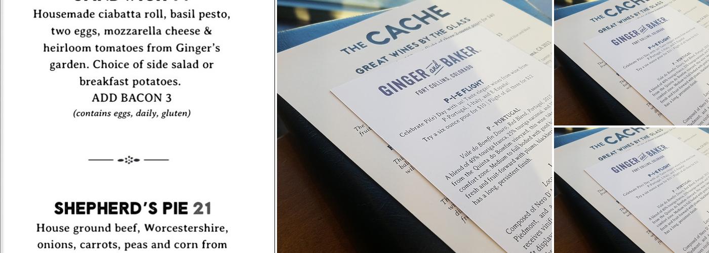 The Cache at Ginger and Baker Menu