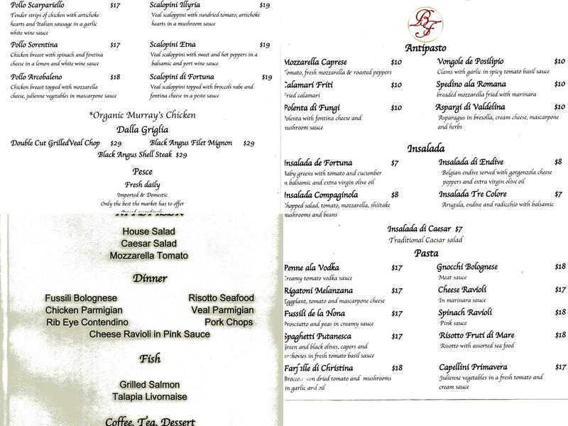 Buona Fortuna Pizzeria Menu