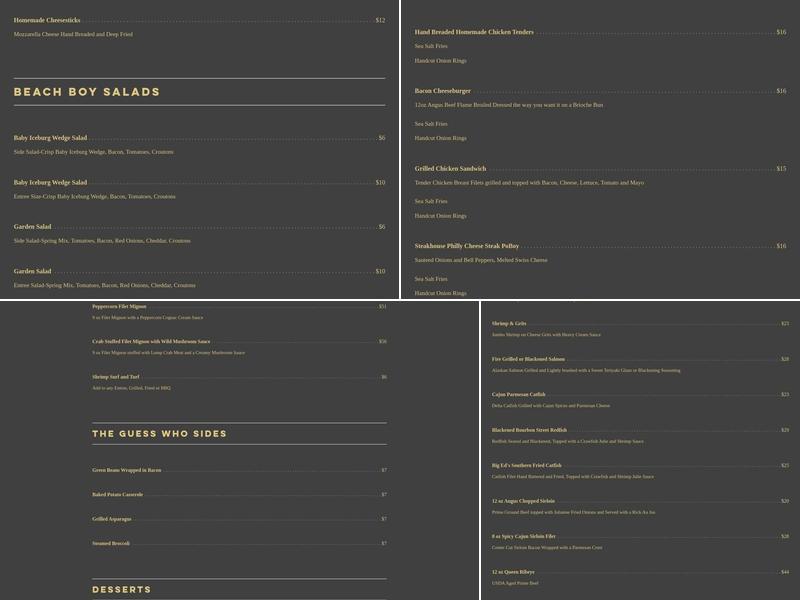 KC Steakhouse and Seafood Menu