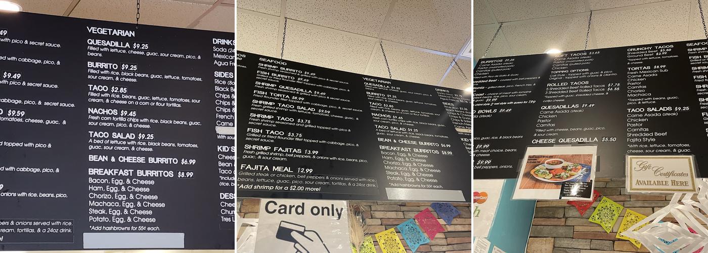 West Coast Taco Shop Menu