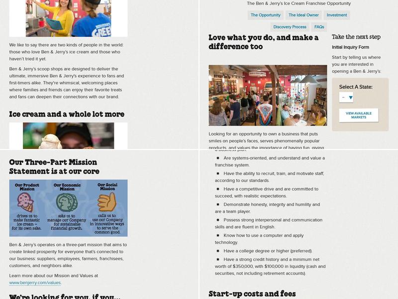 Ben and Jerry's Menu