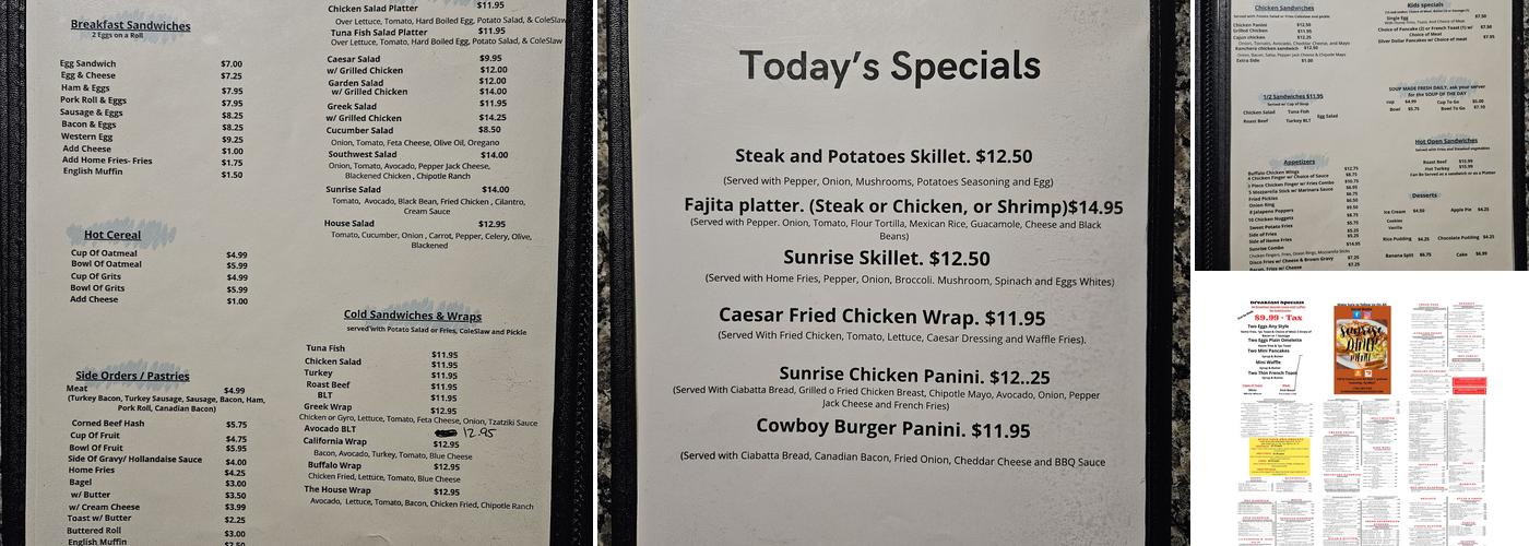 Sunrise Diner Menu