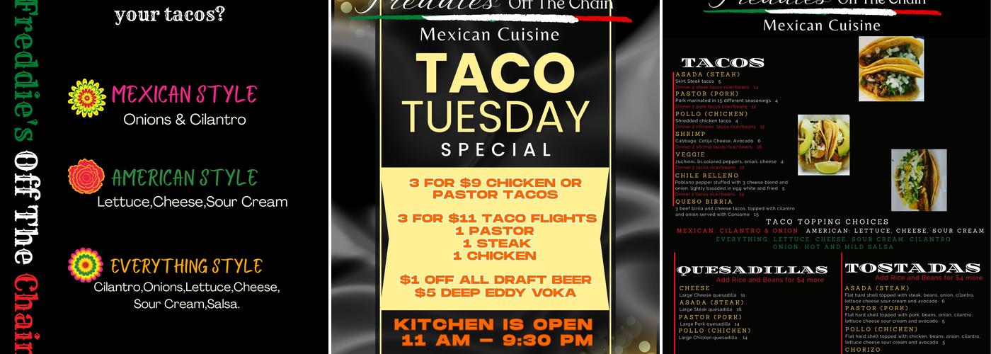 Freddie's Off The Chain Mexican Cuisine Menu