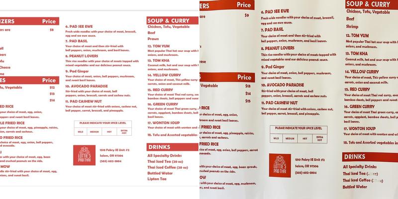 Lottie's Pad Thai Food Cart Menu