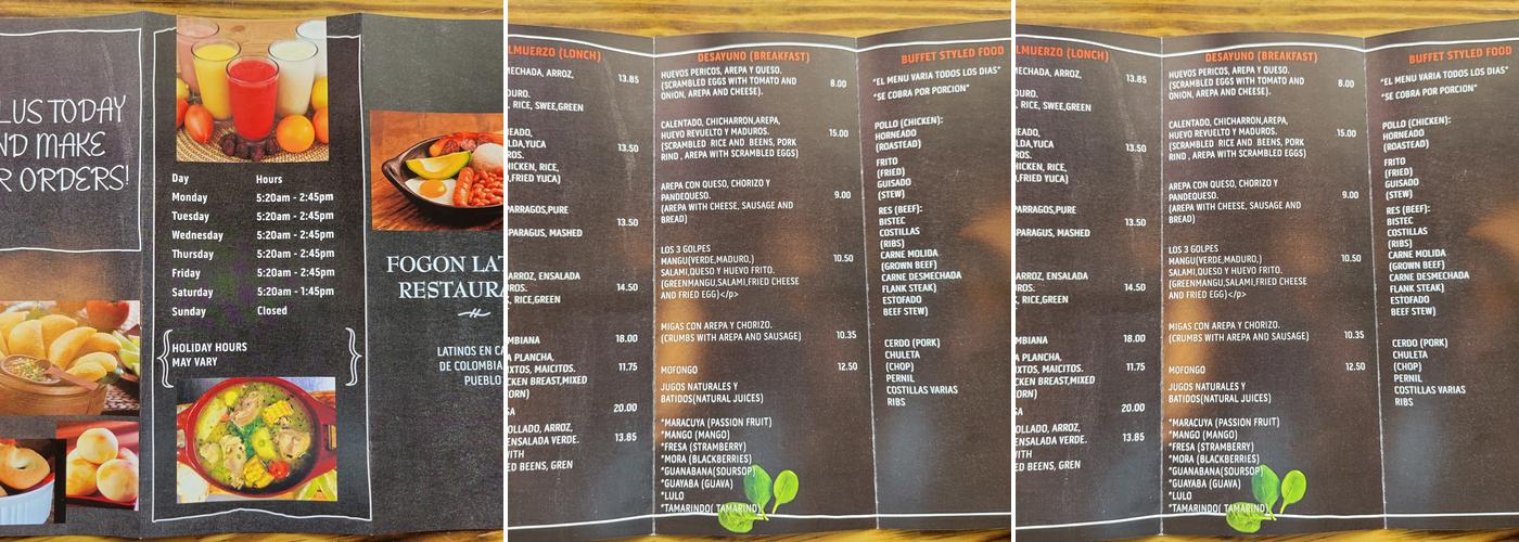 Fogón Latino Menu