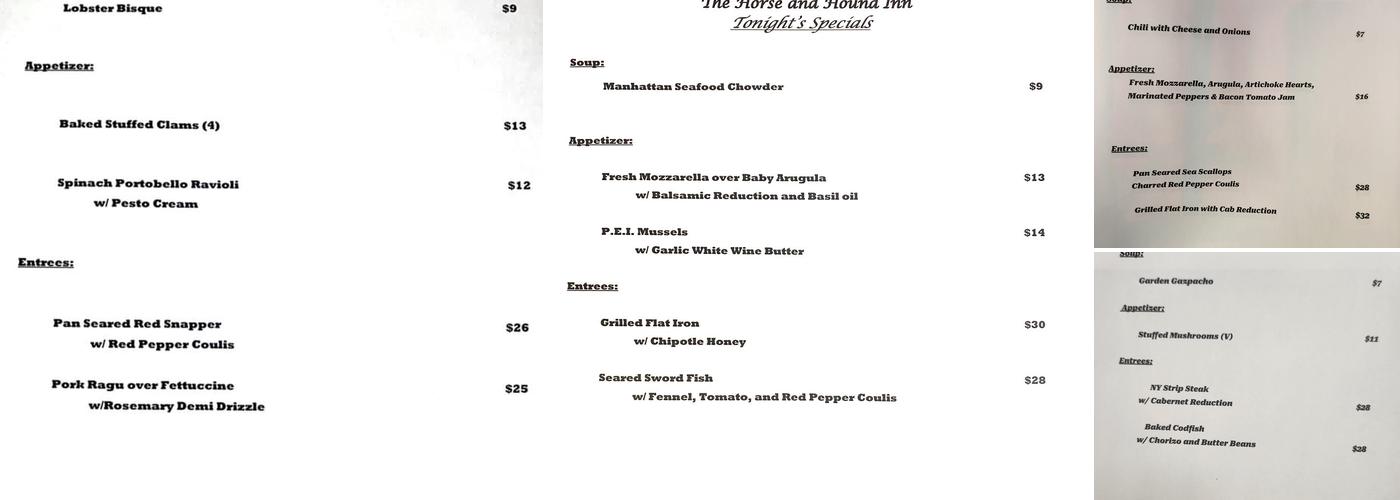 The Horse And Hound Menu