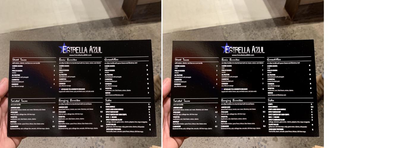 Estrella Azul Menu