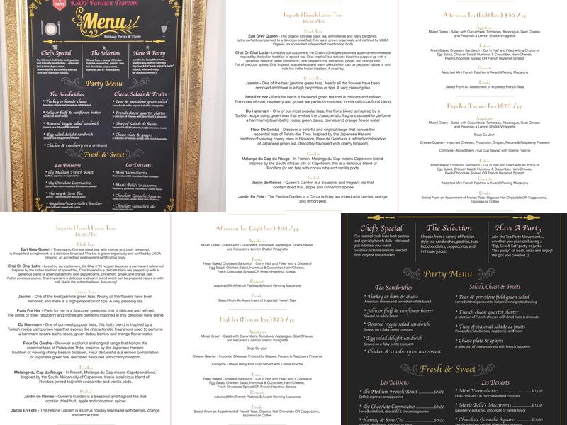 The Parisian Tea Room Menu