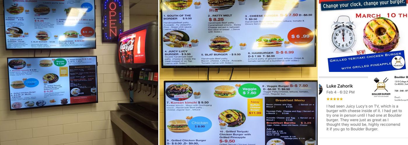 Boulder Burger Menu