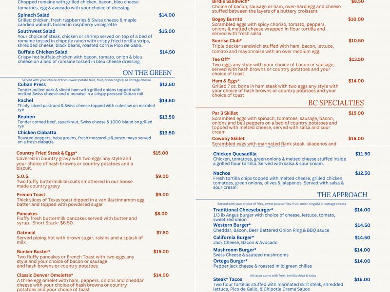 Boulder Creek Grill Menu