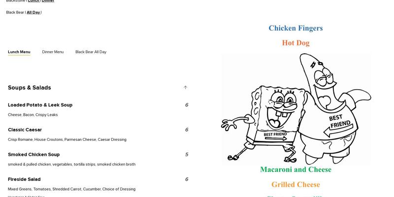Fireside @ Blackstone Menu