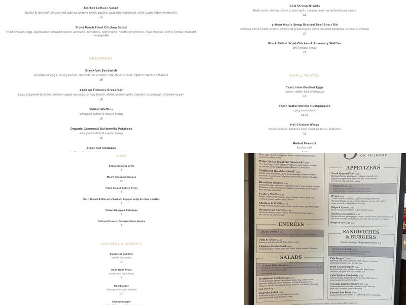 1300 On Fillmore Menu