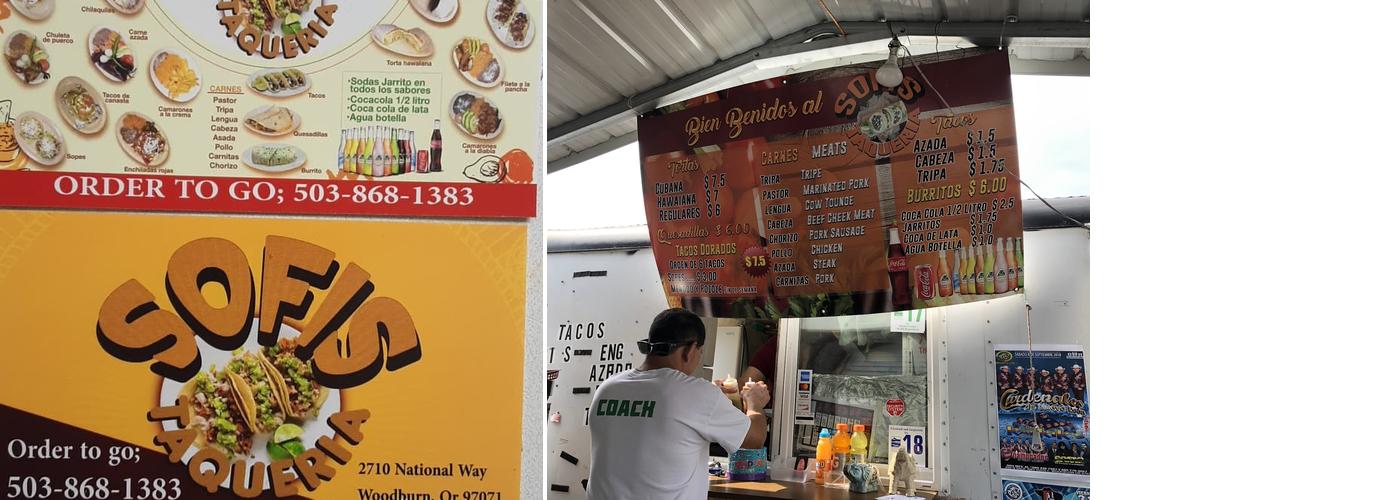 Taqueria Sofis LLC Menu