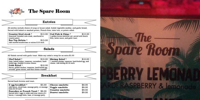Spare Room Restaurant & Lounge Menu