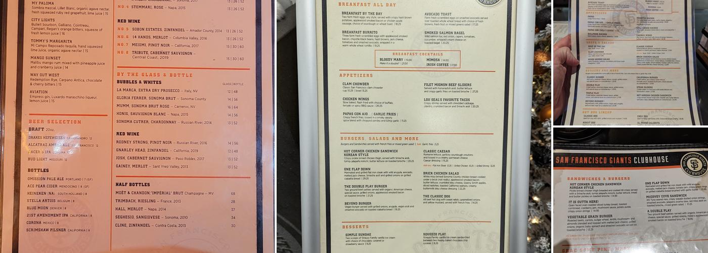 San Francisco Giants Club House Menu